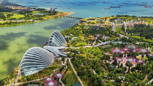 A panoramic view of Singapore's skyline, highlighting its modern architecture, used in a blog on regional cruise benefits