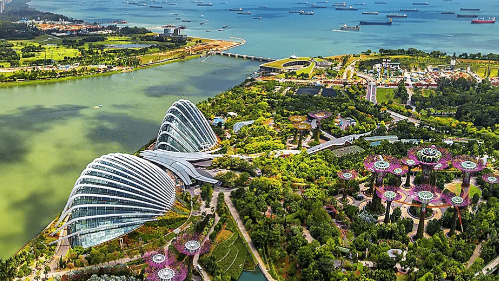 A panoramic view of Singapore's skyline, highlighting its modern architecture, used in a blog on regional cruise benefits